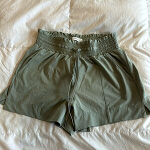 Green high waisted Abercrombie traveler shorts